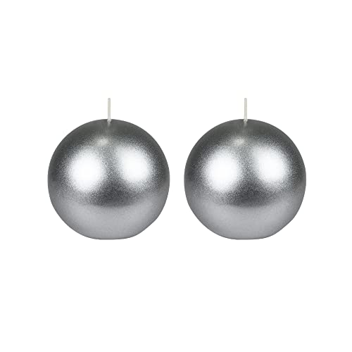 Zest Candle 2-Piece Ball Candles, 4-Inch, Metallic Silver