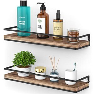 meangood floating shelves wall mounted set of 2, rustic wood wall storage shelves for bedroom,living room,bathroom, kitchen torched wood
