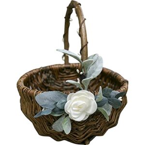 willow flower girl basket – boho wood flower girl basket – rustic wedding basket w/greenery decor – romantic willow gift basket by ragga wedding