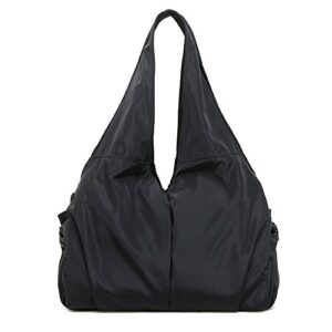 women shoulder bag handbag tote large capacity water-resistant shopper nylon multi zipper pockets (black)