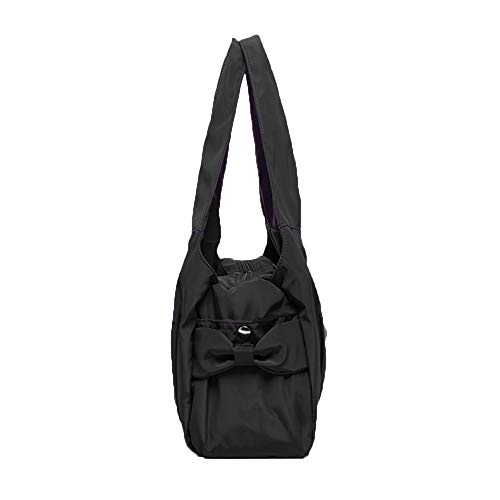 Women Shoulder Bag Handbag Tote Large Capacity Water-Resistant Shopper Nylon Multi Zipper Pockets (Black)