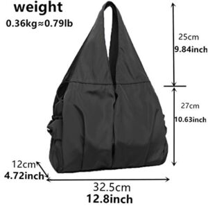 Women Shoulder Bag Handbag Tote Large Capacity Water-Resistant Shopper Nylon Multi Zipper Pockets (Black)