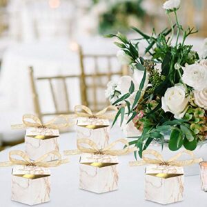 AerWo 50pcs Marble Wedding Party Favor Boxes, Gold Wedding Candy Boxes Bags Hexagonal Chocolate Treat Gift Boxes with Ribbons for Wedding Bridal Shower Baby Shower Birthday Party Decoration