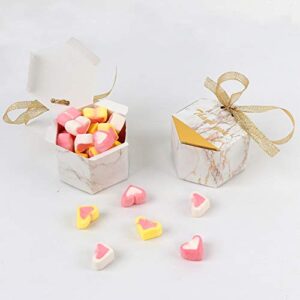 AerWo 50pcs Marble Wedding Party Favor Boxes, Gold Wedding Candy Boxes Bags Hexagonal Chocolate Treat Gift Boxes with Ribbons for Wedding Bridal Shower Baby Shower Birthday Party Decoration