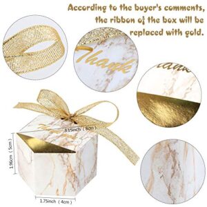 AerWo 50pcs Marble Wedding Party Favor Boxes, Gold Wedding Candy Boxes Bags Hexagonal Chocolate Treat Gift Boxes with Ribbons for Wedding Bridal Shower Baby Shower Birthday Party Decoration