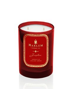 harlem candle company, josephine luxury scented candle, double wick, 12 oz red glass jar, soy wax, gift box, scents of rose, jasmine, amber, tonka bean and sandalwood