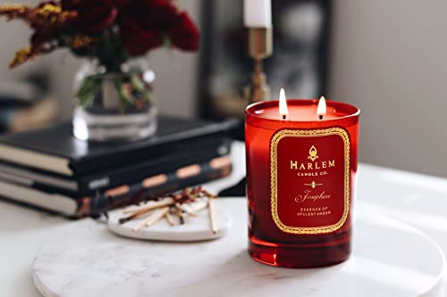 Harlem Candle Company, Josephine Luxury Scented Candle, Double Wick, 12 oz Red Glass Jar, Soy Wax, Gift Box, Scents of Rose, Jasmine, Amber, Tonka Bean and Sandalwood