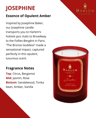 Harlem Candle Company, Josephine Luxury Scented Candle, Double Wick, 12 oz Red Glass Jar, Soy Wax, Gift Box, Scents of Rose, Jasmine, Amber, Tonka Bean and Sandalwood