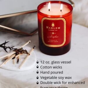 Harlem Candle Company, Josephine Luxury Scented Candle, Double Wick, 12 oz Red Glass Jar, Soy Wax, Gift Box, Scents of Rose, Jasmine, Amber, Tonka Bean and Sandalwood