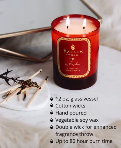 Harlem Candle Company, Josephine Luxury Scented Candle, Double Wick, 12 oz Red Glass Jar, Soy Wax, Gift Box, Scents of Rose, Jasmine, Amber, Tonka Bean and Sandalwood