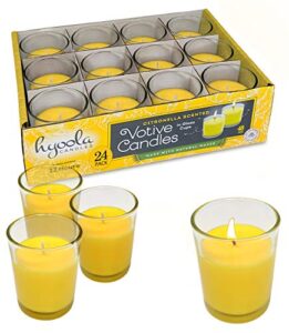 citronella candle votives in glass cup – 24 pack – indoor and outdoor decorative and mosquito, insect and bug repellent candle – natural fresh scent – 12 hour burn time