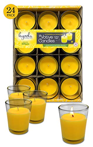 Citronella Candle Votives in Glass Cup - 24 Pack - Indoor and Outdoor Decorative and Mosquito, Insect and Bug Repellent Candle - Natural Fresh Scent - 12 Hour Burn Time