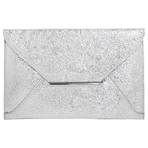 JNB Crushed Metallic Envelope Clutch, Silver