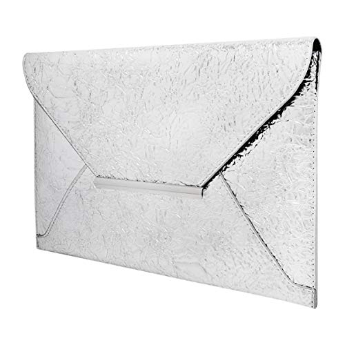 JNB Crushed Metallic Envelope Clutch, Silver