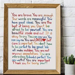 "You Are Enough-Loved-Important"- Inspirational Wall Art Print- 8 x 10" Ready to Frame. Motivational Wall Art-Home Décor- Office Décor. Perfect For Building Confidence in Children, Friends & Graduates