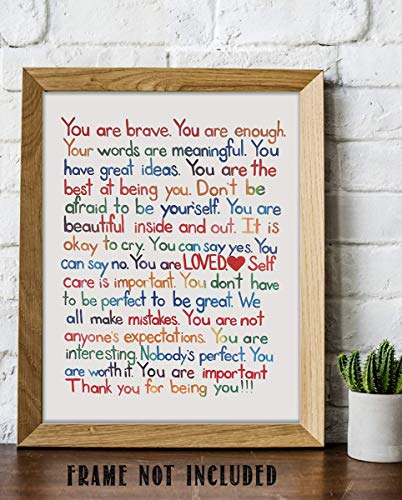 "You Are Enough-Loved-Important"- Inspirational Wall Art Print- 8 x 10" Ready to Frame. Motivational Wall Art-Home Décor- Office Décor. Perfect For Building Confidence in Children, Friends & Graduates