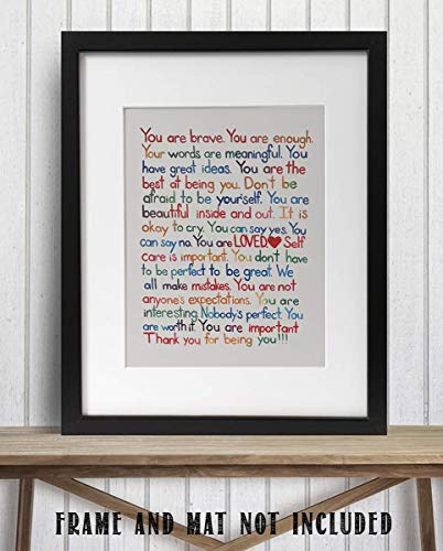 "You Are Enough-Loved-Important"- Inspirational Wall Art Print- 8 x 10" Ready to Frame. Motivational Wall Art-Home Décor- Office Décor. Perfect For Building Confidence in Children, Friends & Graduates