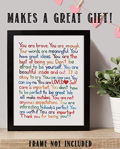 "You Are Enough-Loved-Important"- Inspirational Wall Art Print- 8 x 10" Ready to Frame. Motivational Wall Art-Home Décor- Office Décor. Perfect For Building Confidence in Children, Friends & Graduates