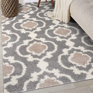 cozy moroccan trellis gray/cream 3’3″ x 5′ indoor shag area rug