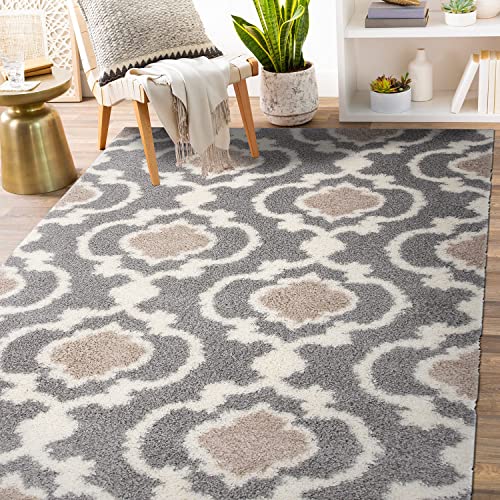 Cozy Moroccan Trellis Gray/Cream 3'3" X 5' Indoor Shag Area Rug