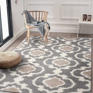 Cozy Moroccan Trellis Gray/Cream 3'3" X 5' Indoor Shag Area Rug