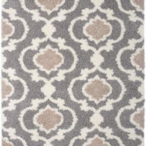 Cozy Moroccan Trellis Gray/Cream 3'3" X 5' Indoor Shag Area Rug