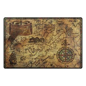 alaza vintage retro old pirate map compass area rugs non-slip floor mat for living room bedroom home decor