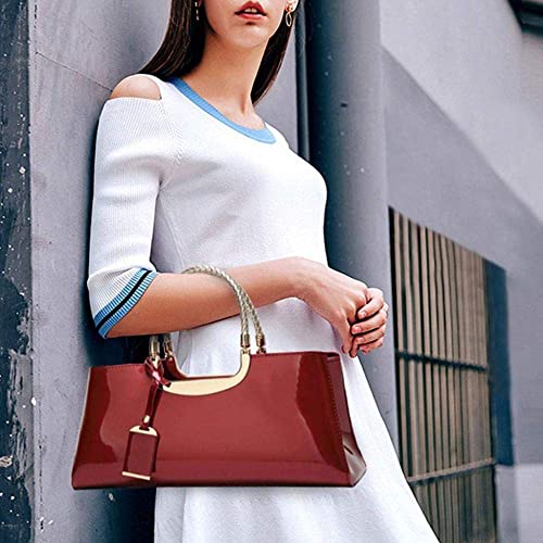 jessie Patent Leather Structured Shoulder Handbag Women Evening Party Satchel Crossbody Top Handle Bags (Red)