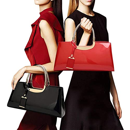 jessie Patent Leather Structured Shoulder Handbag Women Evening Party Satchel Crossbody Top Handle Bags (Red)