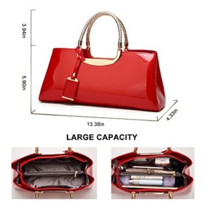 jessie Patent Leather Structured Shoulder Handbag Women Evening Party Satchel Crossbody Top Handle Bags (Red)