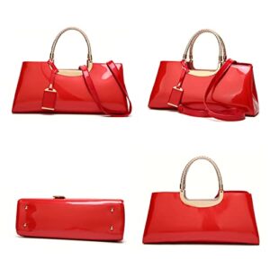 jessie Patent Leather Structured Shoulder Handbag Women Evening Party Satchel Crossbody Top Handle Bags (Red)