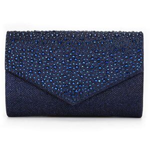 curvchic women evening bag clutch rhinestone envelope party handbag bridal prom purse (navy blue)