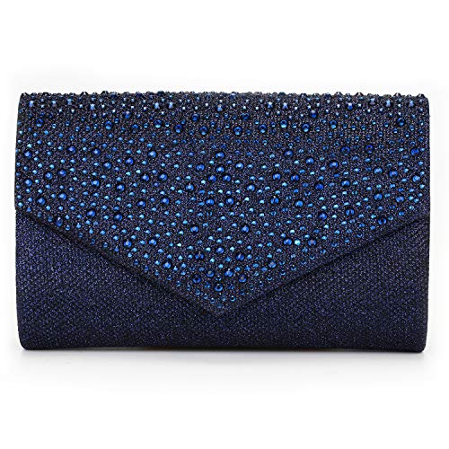 CurvChic Women Evening Bag Clutch Rhinestone Envelope Party Handbag Bridal Prom Purse (Navy Blue)