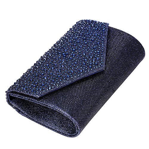 CurvChic Women Evening Bag Clutch Rhinestone Envelope Party Handbag Bridal Prom Purse (Navy Blue)