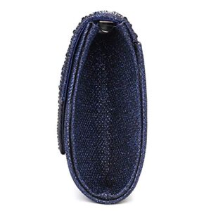 CurvChic Women Evening Bag Clutch Rhinestone Envelope Party Handbag Bridal Prom Purse (Navy Blue)