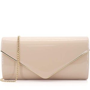 dexmay patent leather envelope clutch purse shiny candy foldover clutch evening bag for women nude
