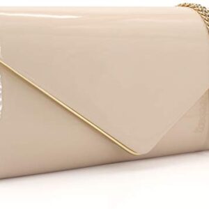 Dexmay Patent Leather Envelope Clutch Purse Shiny Candy Foldover Clutch Evening Bag for Women Nude