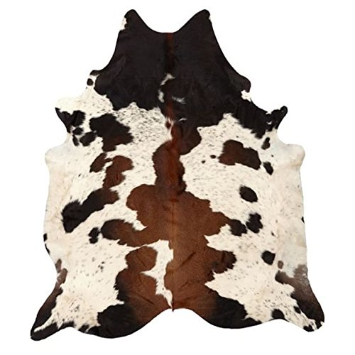 MeshNew Pure Brown Tricolor Cowhide Rug Black Brown and White Luxurious Cow Skin Tri Color (5 X 4)