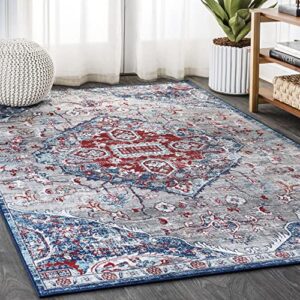 jonathan y modern persian vintage medallion red/navy 3 ft. x 5 ft. area-rug country, easy -cleaning, for bedroom, kitchen, living room, non shedding (mdp104a-3)