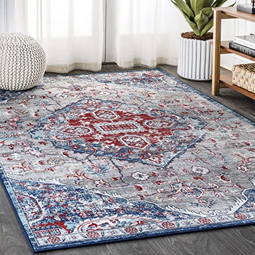 JONATHAN Y Modern Persian Vintage Medallion Red/Navy 3 ft. x 5 ft. Area-Rug Country, Easy -Cleaning, for Bedroom, Kitchen, Living Room, Non Shedding (MDP104A-3)