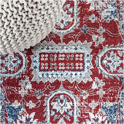 JONATHAN Y Modern Persian Vintage Medallion Red/Navy 3 ft. x 5 ft. Area-Rug Country, Easy -Cleaning, for Bedroom, Kitchen, Living Room, Non Shedding (MDP104A-3)