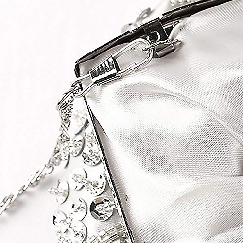 Vistatroy Vintage Style Beaded And Glass Beads Evening Bag Wedding Party Handbag Clutch Purse for Women Female Formal Evening (Silver)