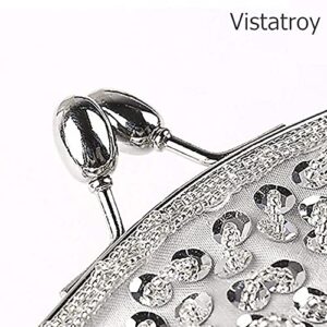Vistatroy Vintage Style Beaded And Glass Beads Evening Bag Wedding Party Handbag Clutch Purse for Women Female Formal Evening (Silver)