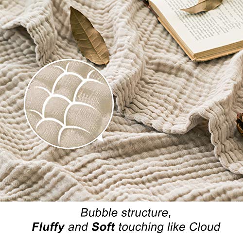 EMME Cotton Throw Blanket 100% Muslin Soft Blanket for Couch 4-Layer Breathable Gauze Blanket All Season Soft and Lightweight Pre-Washed Cotton Blanket (Light Tan, 55"x75")