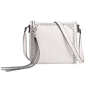 seosto medium crossbody bags for women, shoulder bag with tassel crossbody purse multi pocket bags(white)