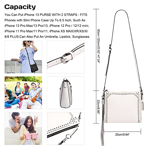 seOSTO Medium Crossbody Bags for Women, Shoulder Bag with Tassel Crossbody Purse Multi Pocket Bags(White)