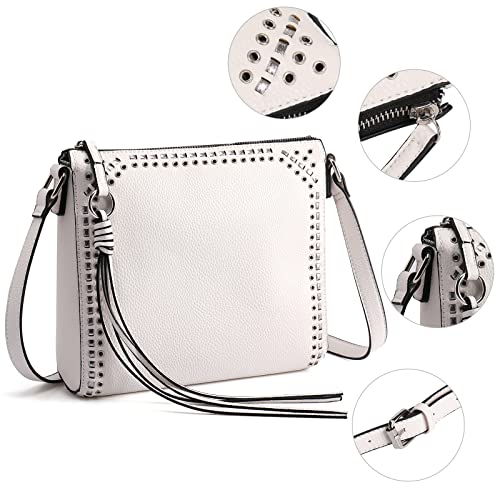 seOSTO Medium Crossbody Bags for Women, Shoulder Bag with Tassel Crossbody Purse Multi Pocket Bags(White)