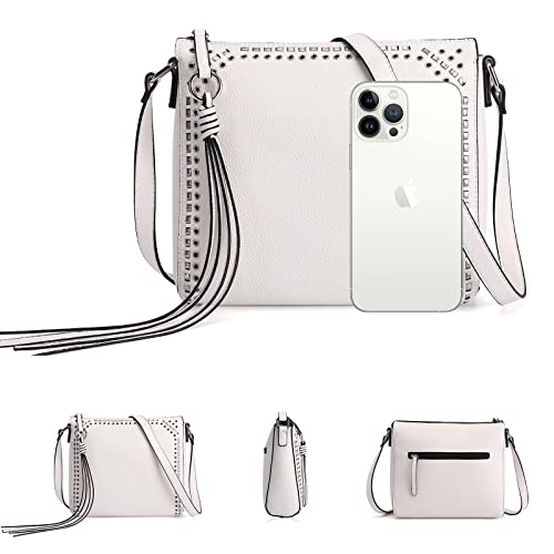 seOSTO Medium Crossbody Bags for Women, Shoulder Bag with Tassel Crossbody Purse Multi Pocket Bags(White)