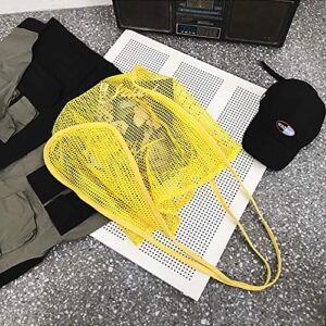 Enkrio Large Mesh Beach Casual Shoulder Bag Mesh Tote Bag Handbag for Students Teens Heavy Duty, Lightweight Foldable (Yellow)