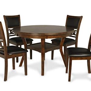 New Classic Furniture Gia 5-Piece Round Dining Set with 1 Dining Table and 4 Chairs, 47-Inch, Brown